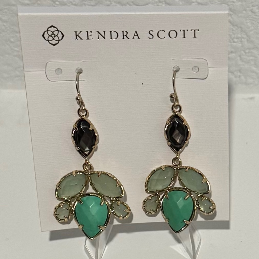 💚Kendra Scott Vani Drop Earrings | Green Mix Stones | Gold Tone💚